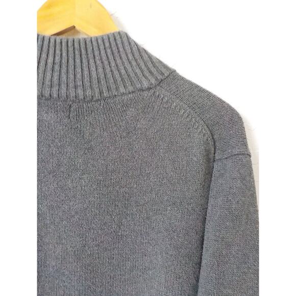 LL Bean Men Large Gray Sweater Knit Pullover 1/4 Zip Long Sleeve MockNeck Cotton - Picture 8 of 10